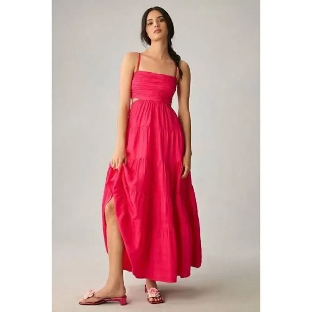 Anthropologie Let Me Be Cutout Tiered Dress Magenta Size XXS - Picture 2 of 6